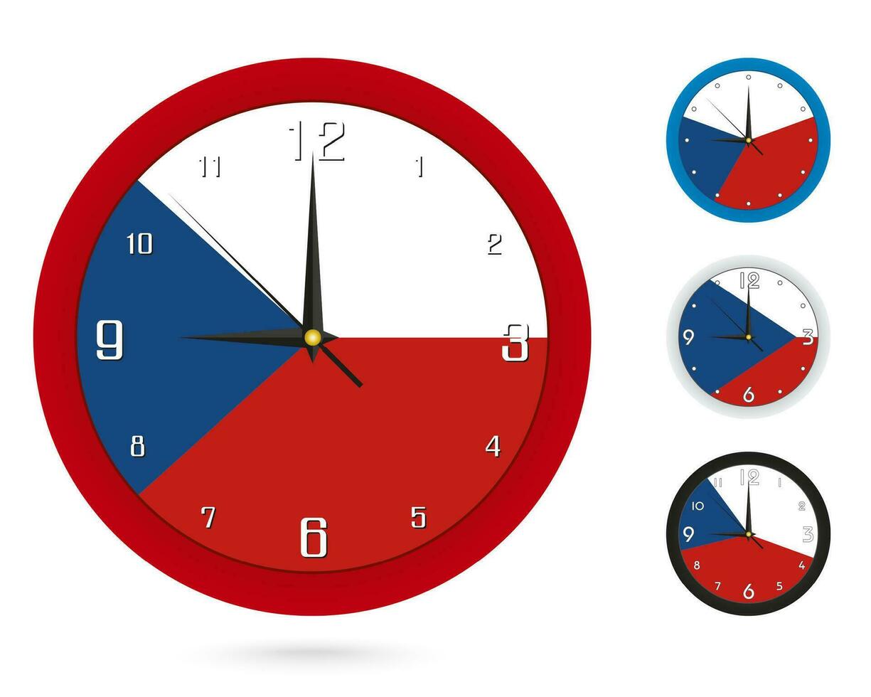 pared reloj diseño con nacional bandera de checo república. cuatro diferente diseño. vector