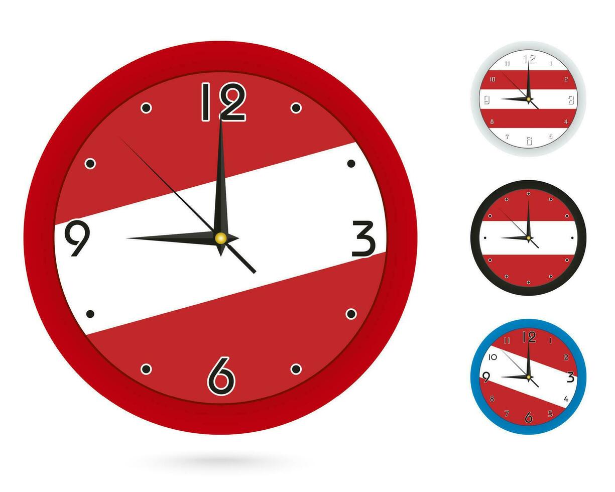 pared reloj diseño con nacional bandera de Austria. cuatro diferente diseño. vector