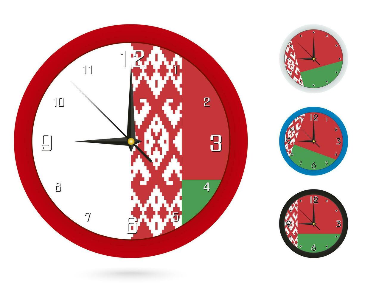 pared reloj diseño con nacional bandera de bielorrusia cuatro diferente diseño. vector