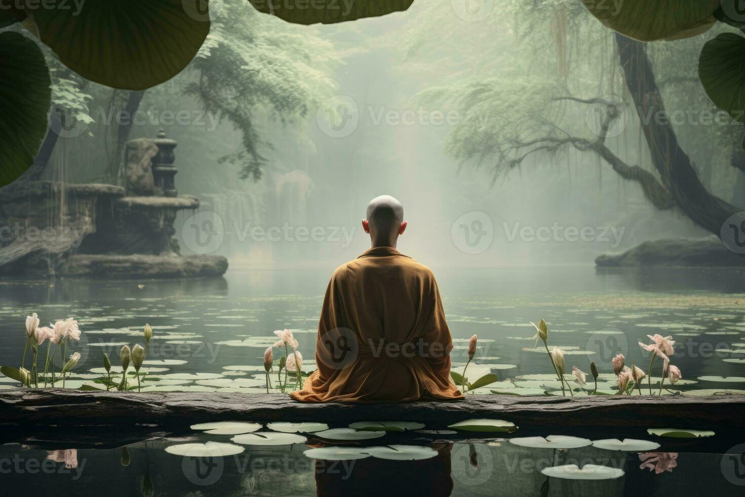 AI Generated Sitting spirituality calm buddhism tradition culture