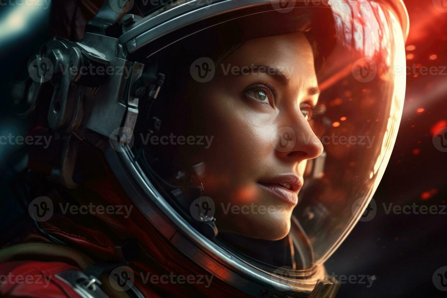 AI Generated Woman future planet science astronomy sky beauty cosmos universe explore earth young photo