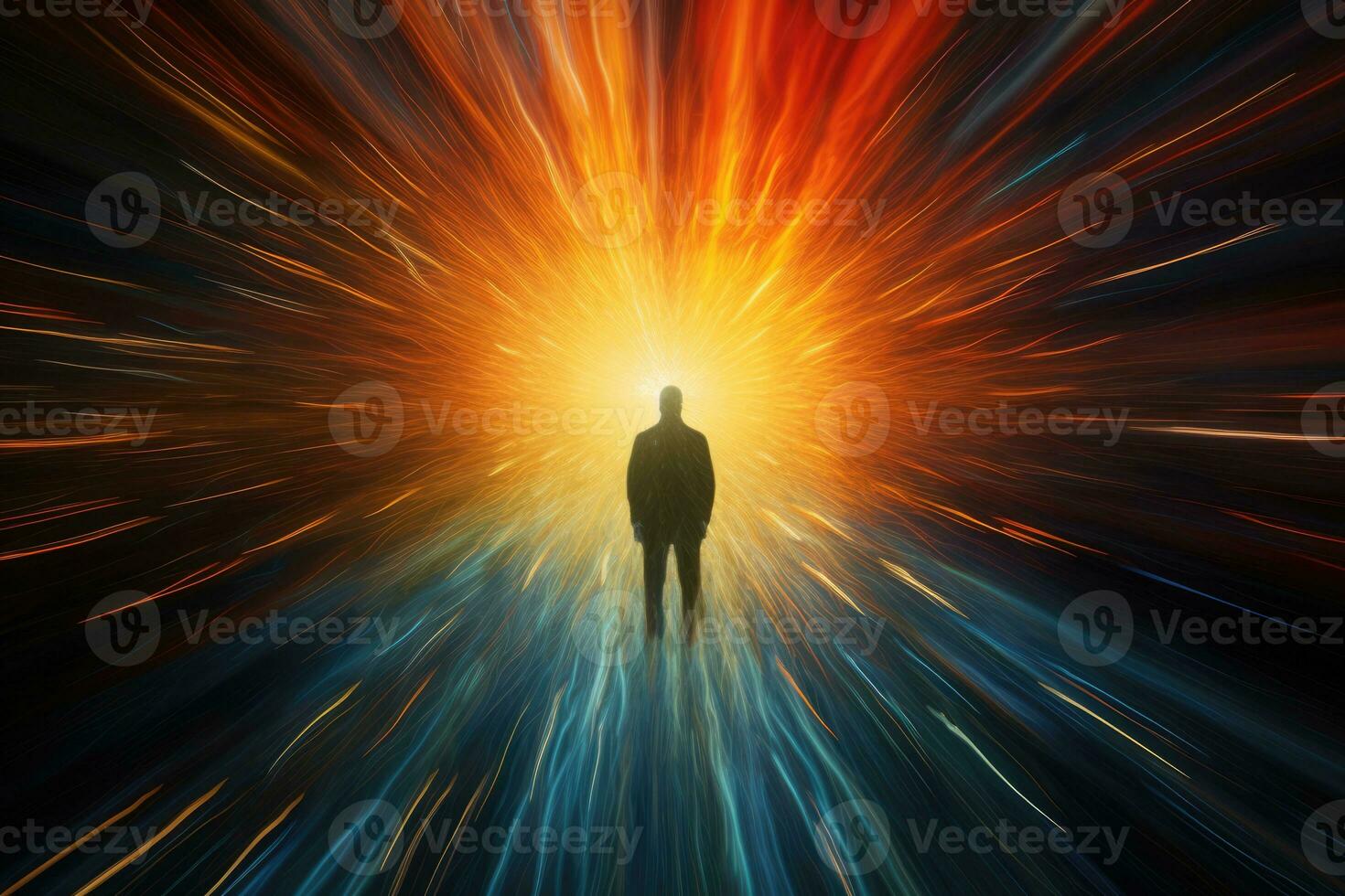 AI Generated Man silhouette business future illustration dream abstract futuristic freedom dark blue photo