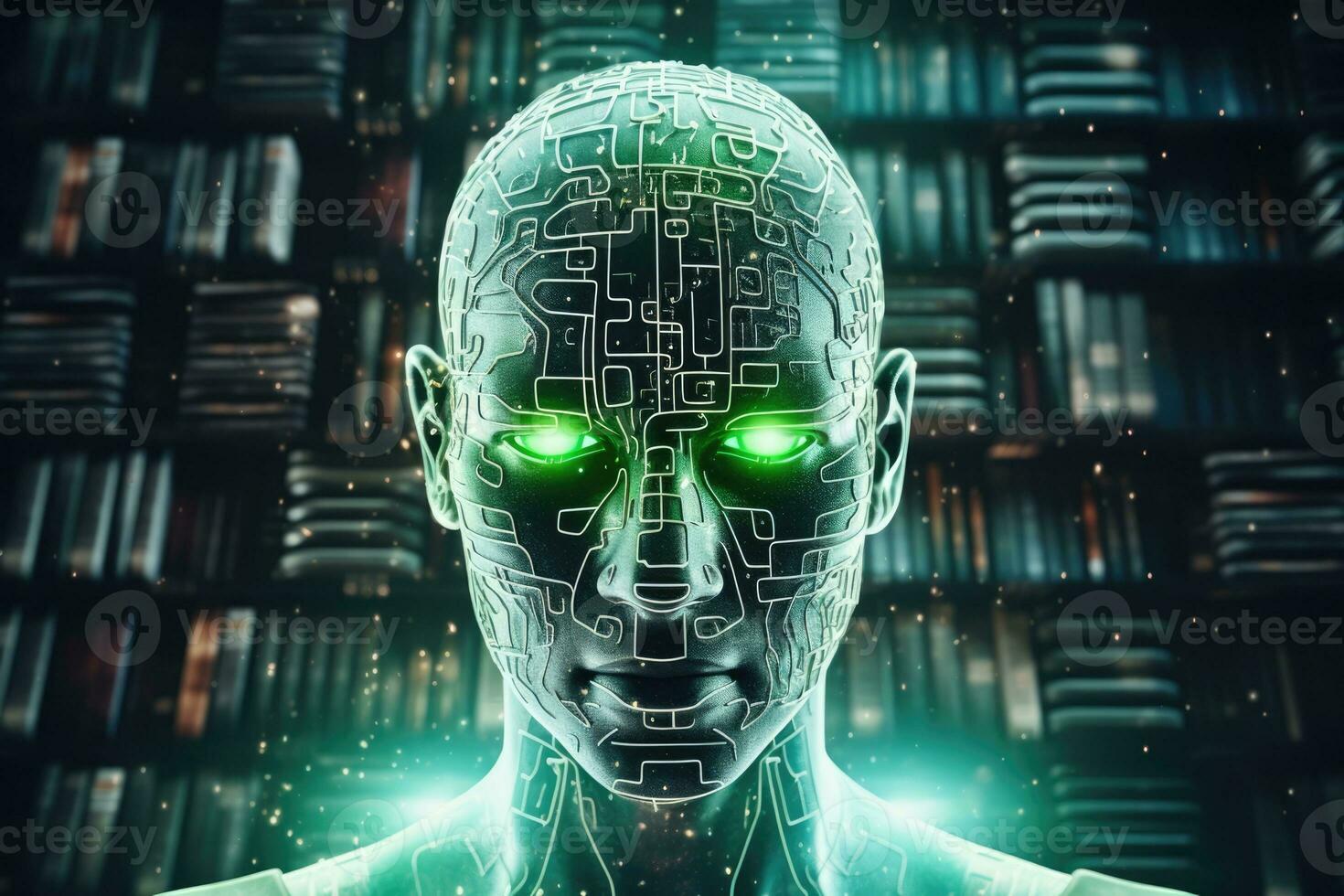 AI Generated Artificial mind science robot cyborg futuristic blue machine digital intelligence head photo