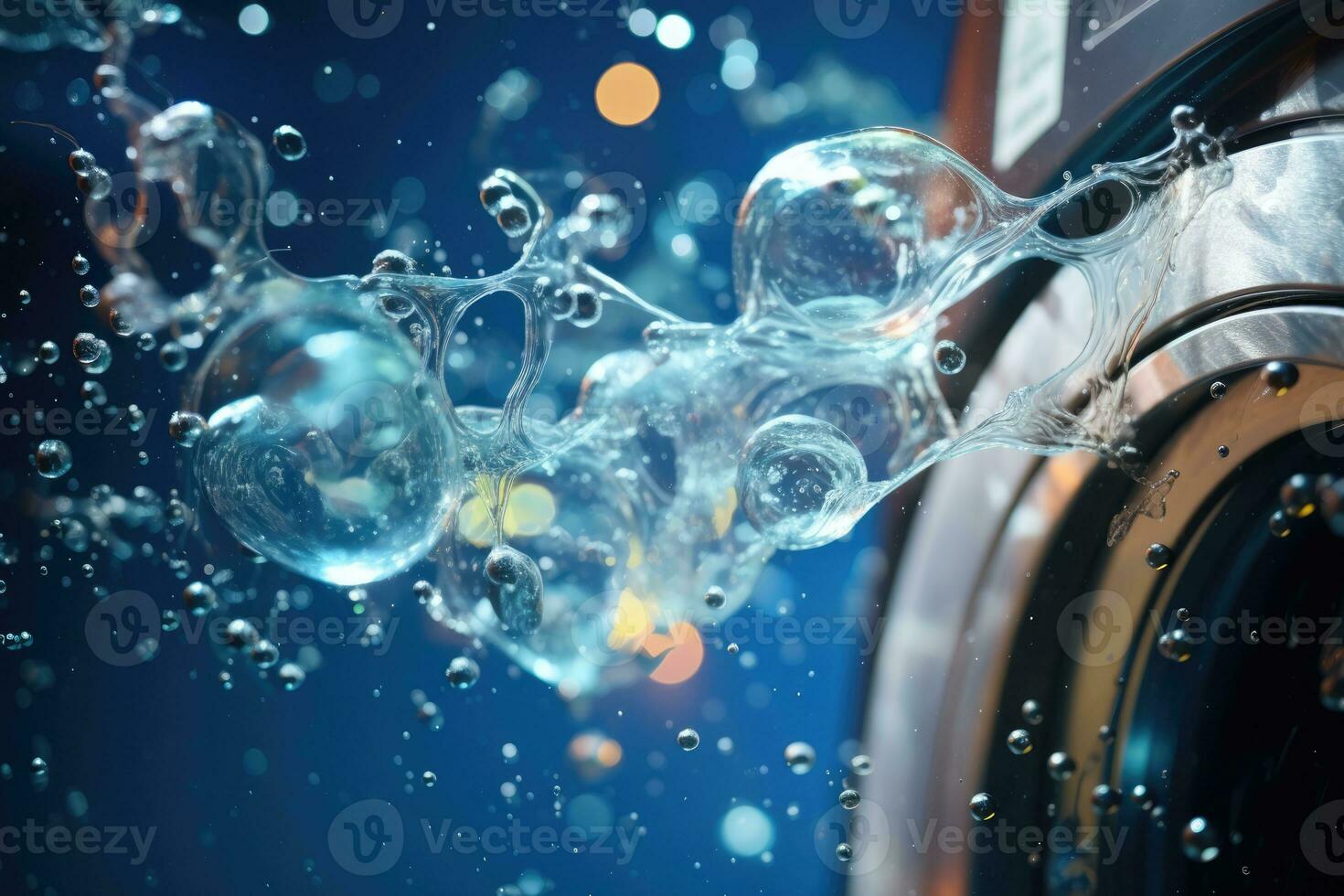 AI Generated Bright blue abstract shiny fresh background round air aqua clear texture bubbles soap photo