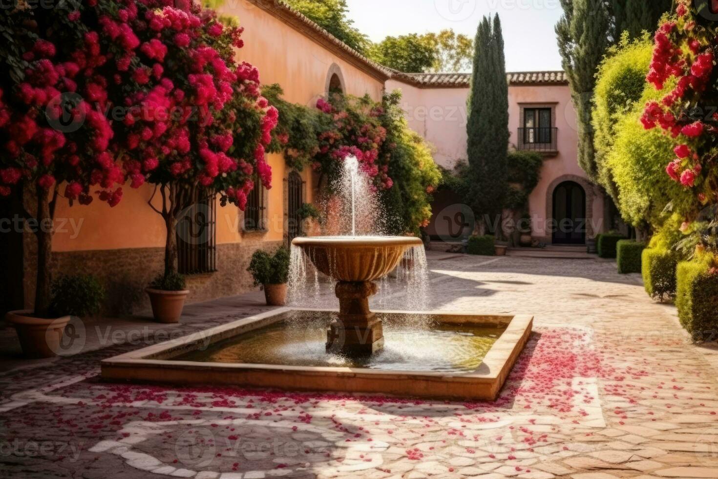 AI Generated Ancient alhambra palace landmark arabic fountain spanish granada architecture travel photo