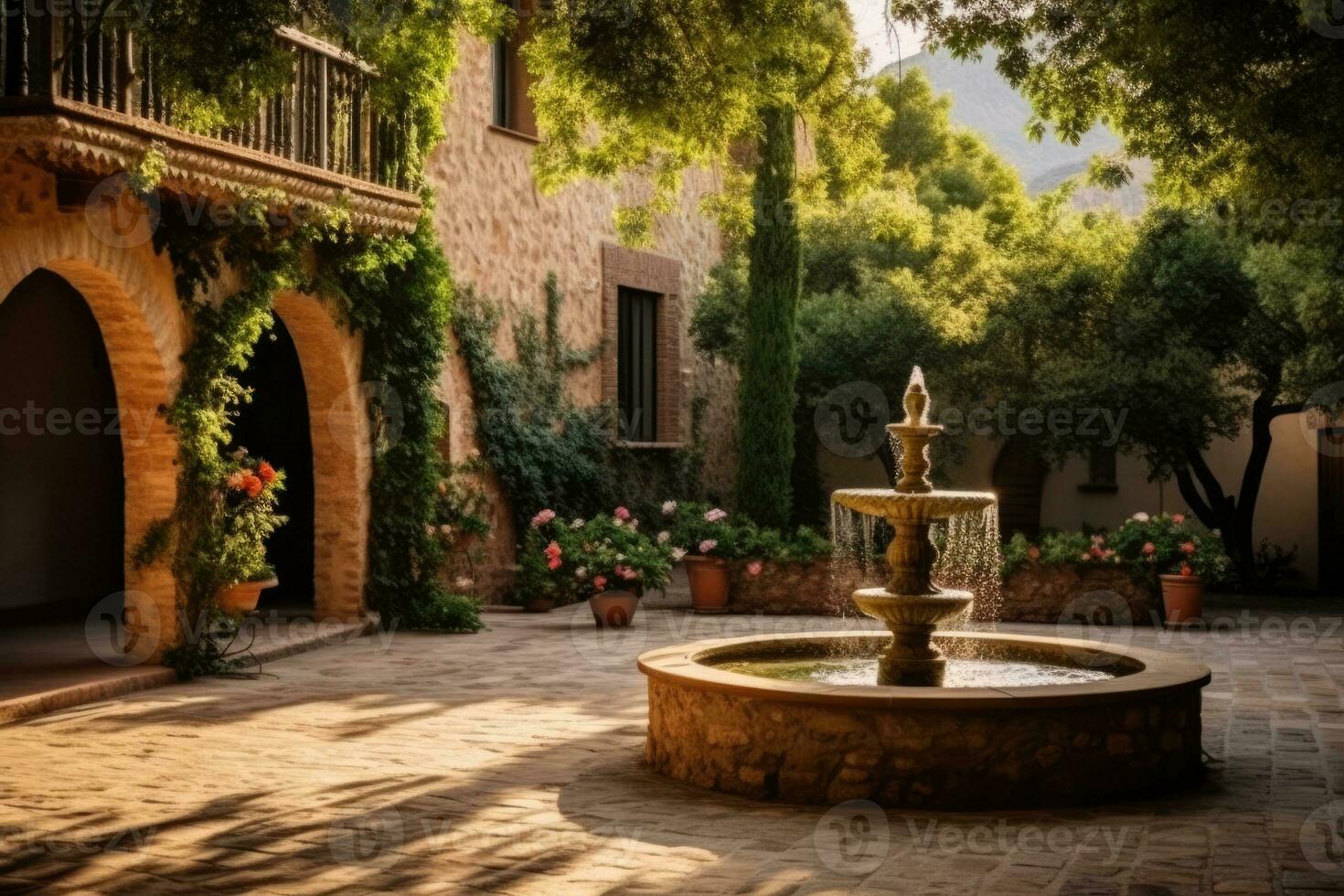 AI Generated Day door europe architecture courtyard garden travel old summer building street photo
