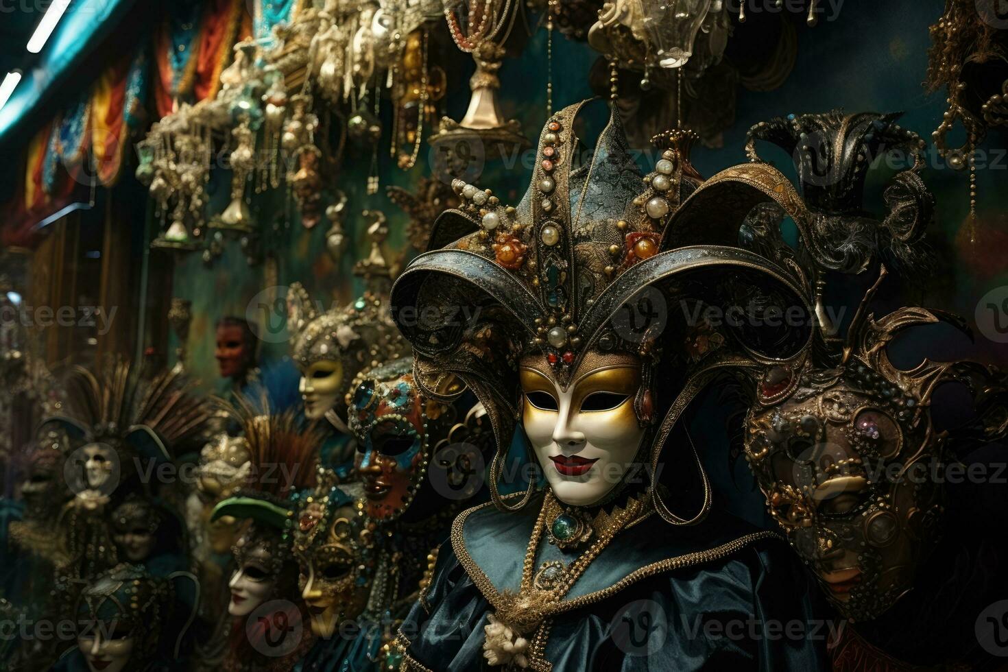 AI Generated Fantasy venice face mystery masque person carnival decorative costume beauty mask photo