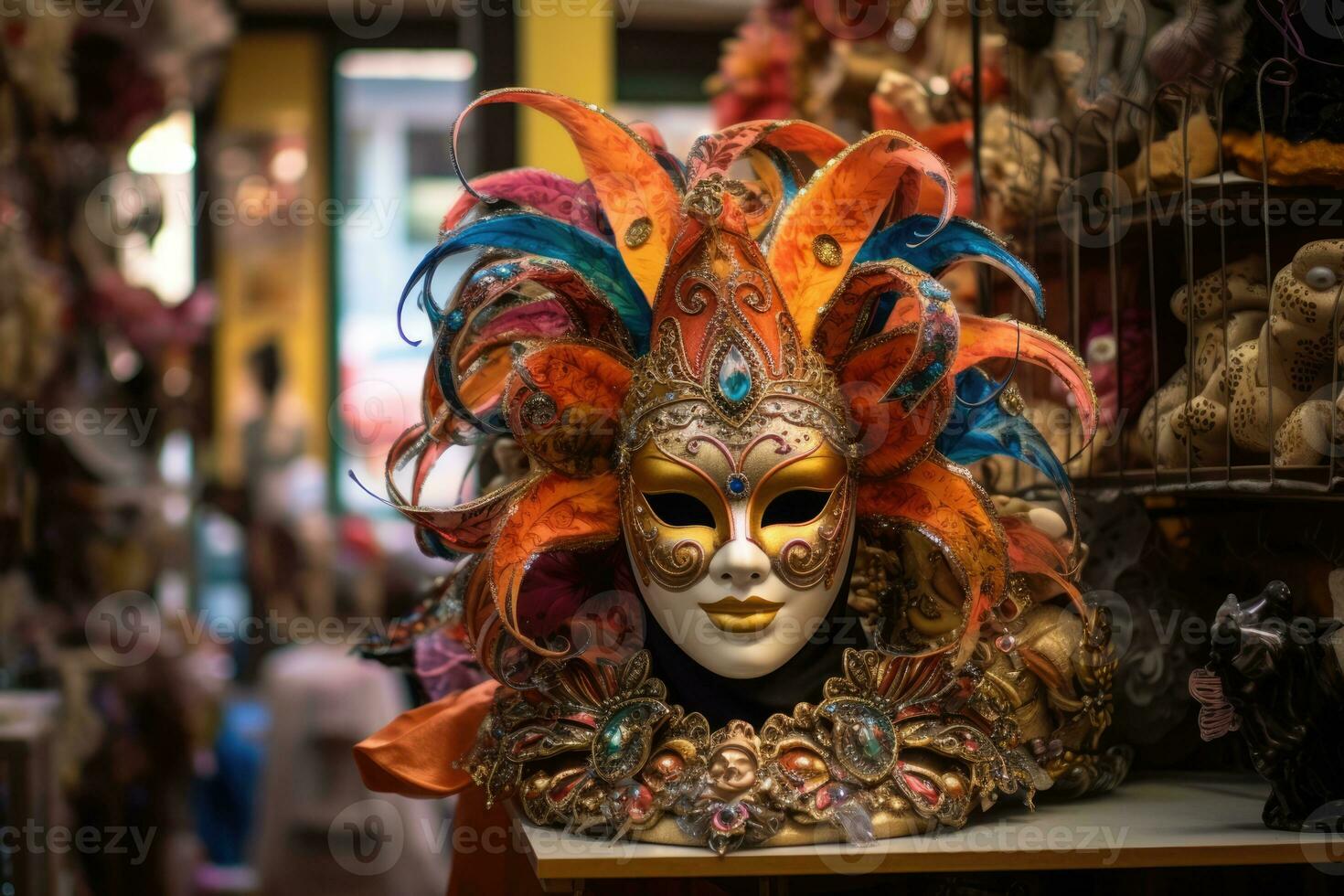AI Generated Mysterious mask festival art costume carnival masquerade disguise venice decorated photo