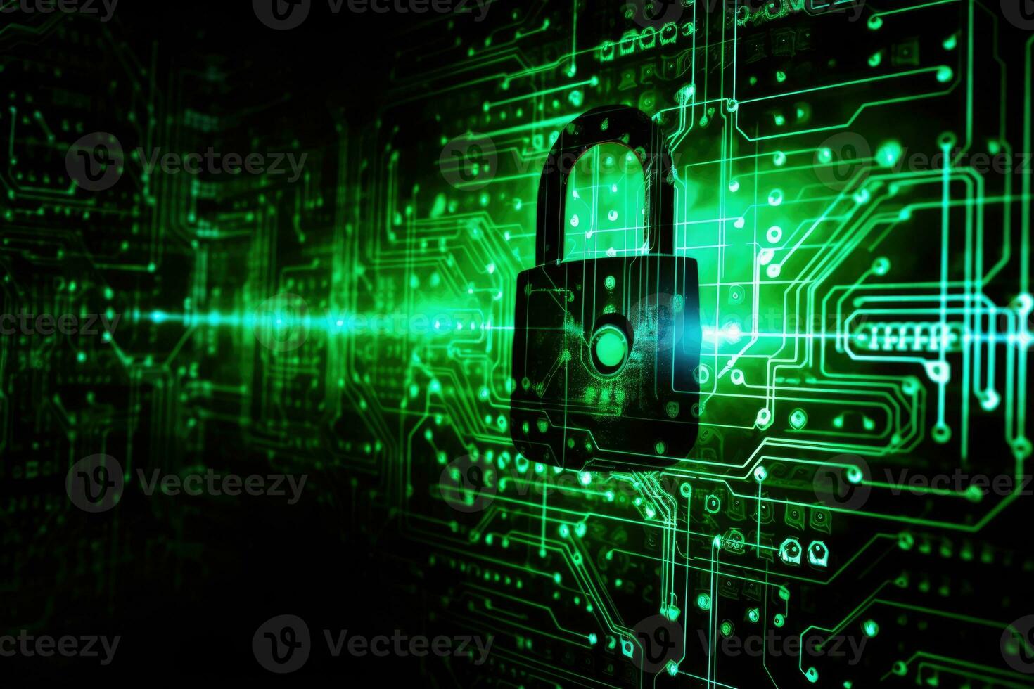 AI Generated Computer cyberspace password key secure digital padlock network protect information photo