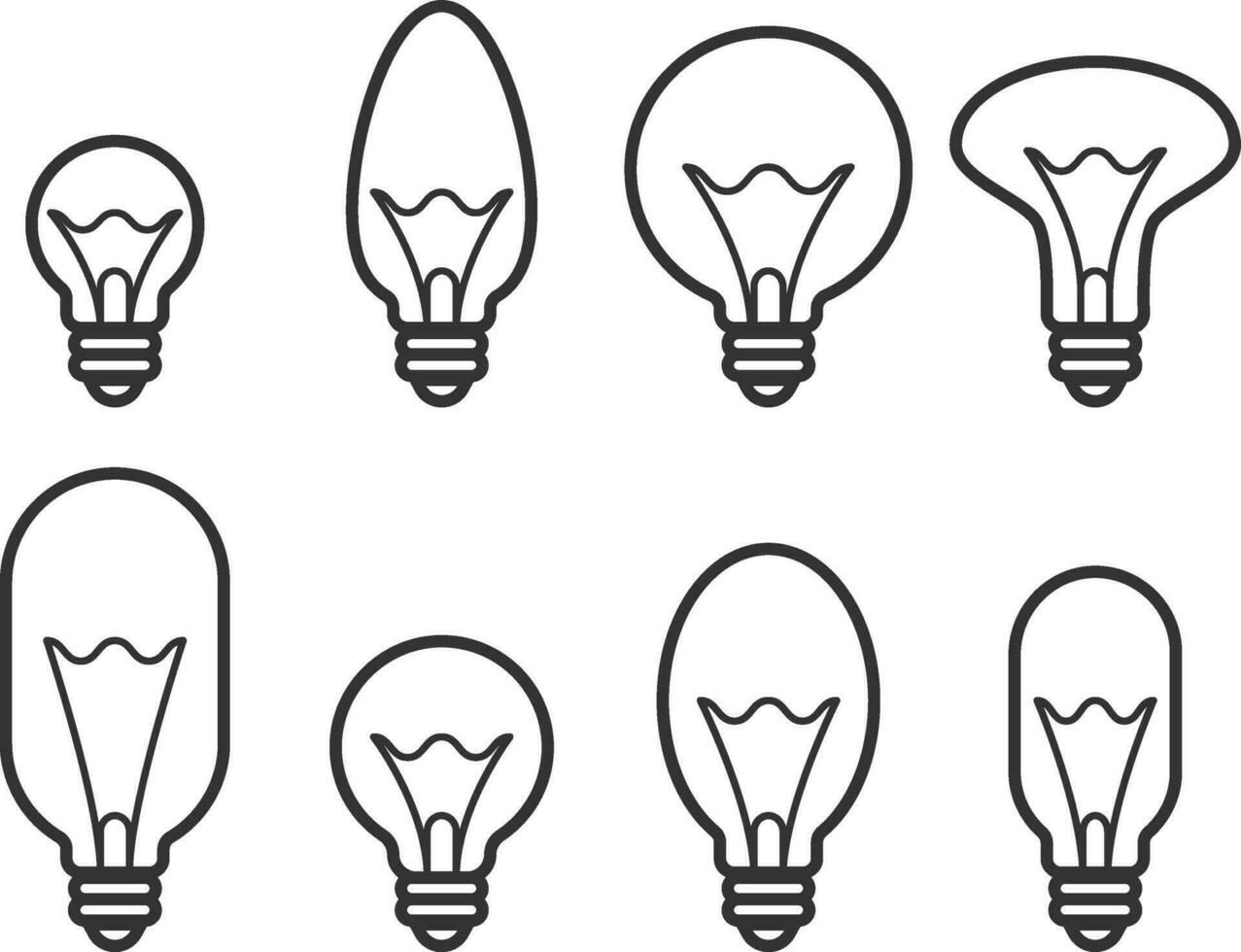 Light bulb icon vector. Llightbulb idea logo concept. Set lamps electricity icons web design element. Led lights isolated silhouette. vector
