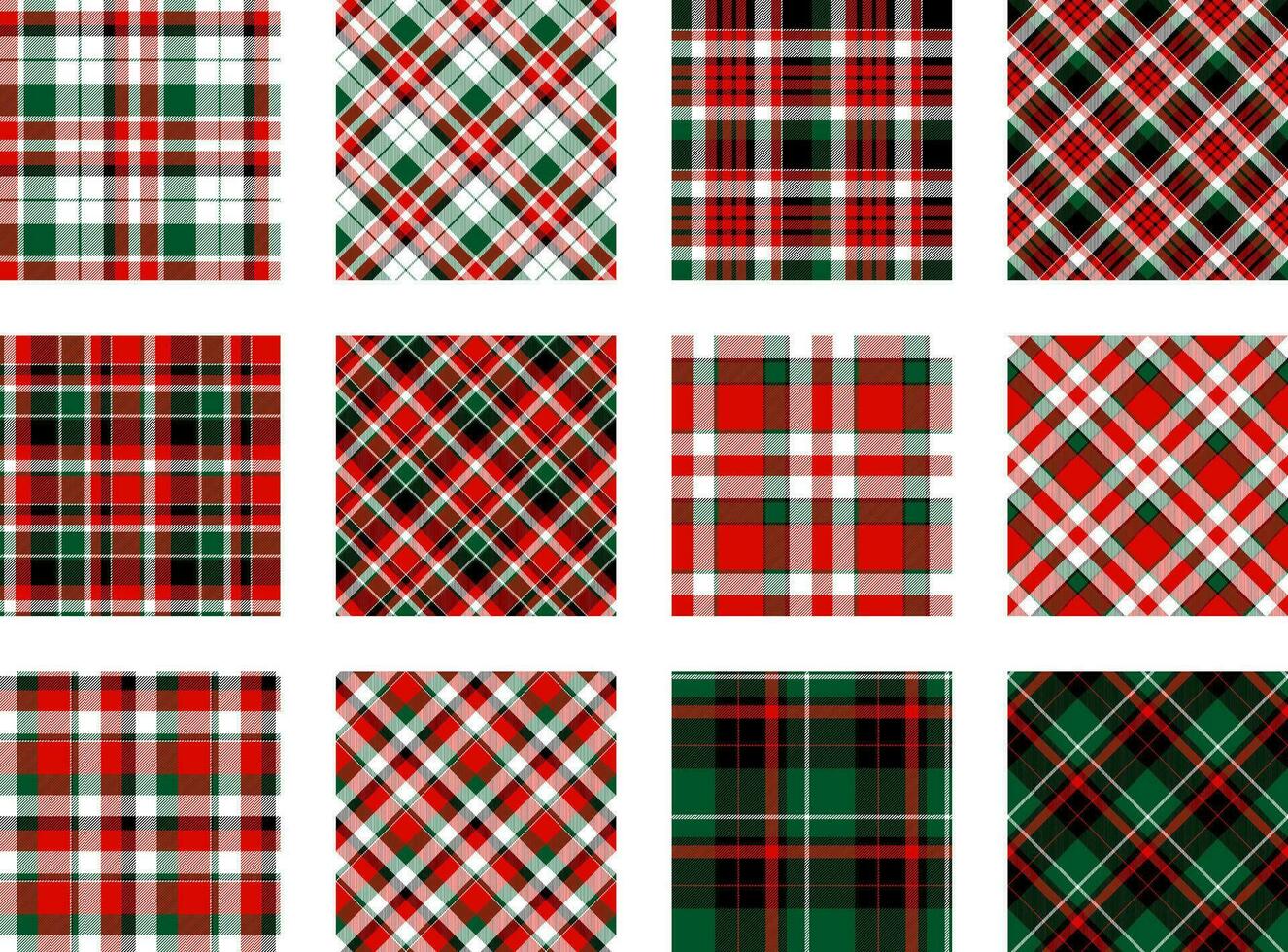 Christmas Pattern seamless of green, red and white vector plaid. Set Holiday background for greeting card, wrapping paper print or winter decor wallpaper.