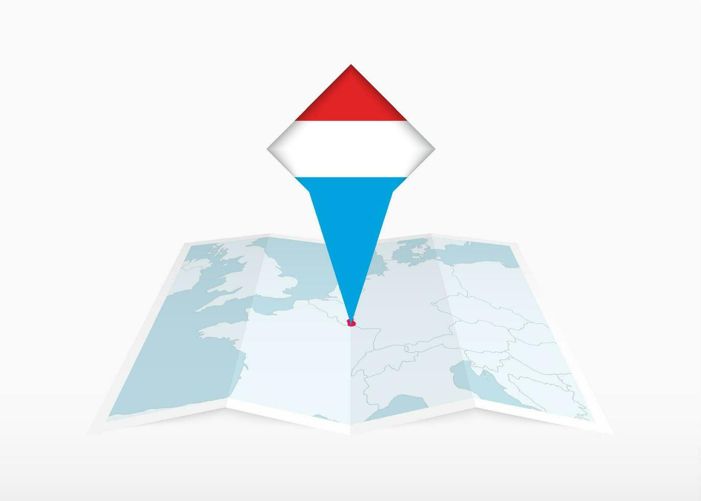 Luxemburgo es representado en un doblada papel mapa y clavado ubicación marcador con bandera de luxemburgo. vector