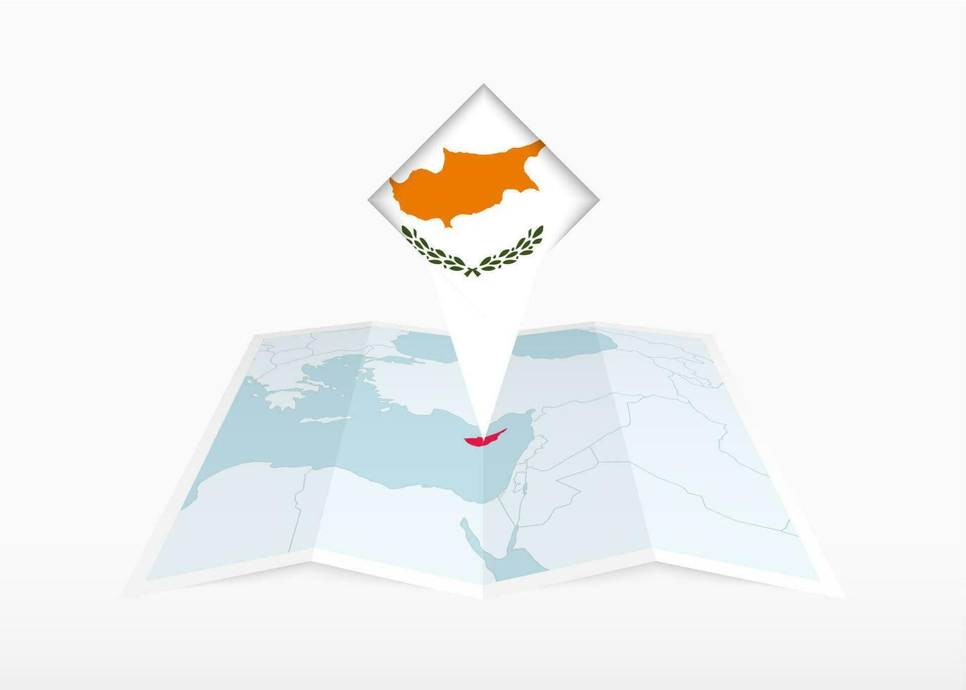 Cyprus is depicted on a folded paper map and pinned location marker with flag of Cyprus. vector