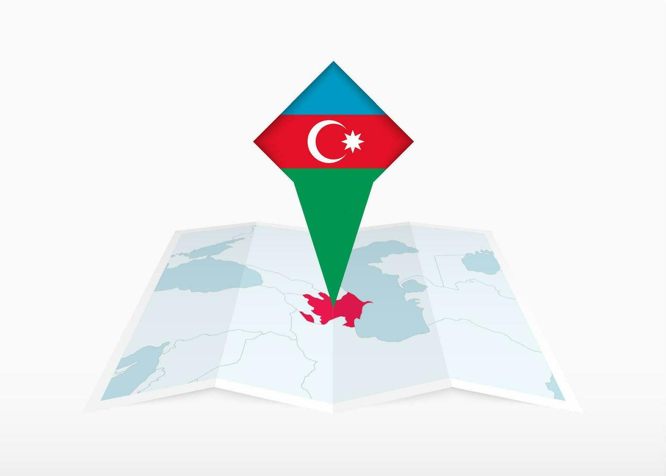 azerbaiyán es representado en un doblada papel mapa y clavado ubicación marcador con bandera de azerbaiyán vector