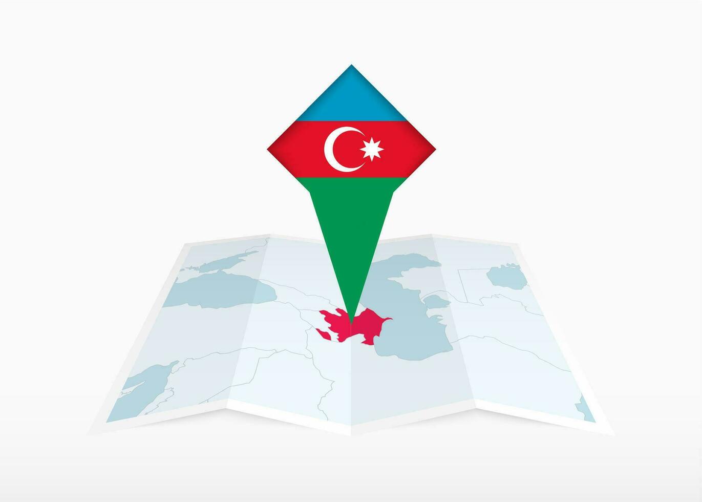 Azerbaijan is depicted on a folded paper map and pinned location marker with flag of Azerbaijan. vector