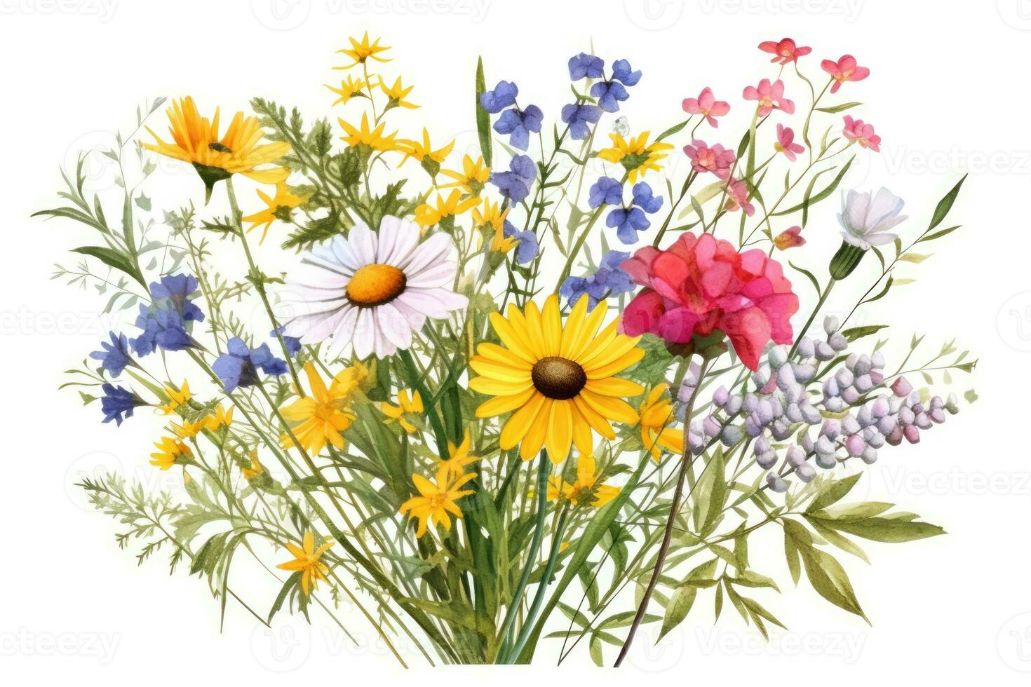 AI Generated Drawing herb watercolor pattern grass field plant botanical spring summer wild leaf photo