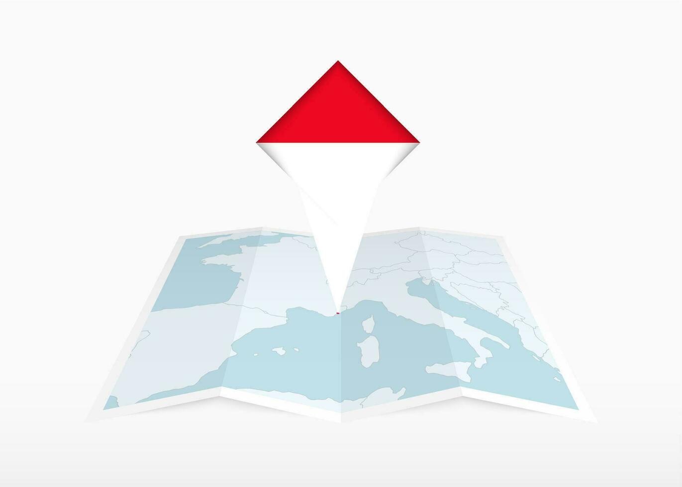 Mónaco es representado en un doblada papel mapa y clavado ubicación marcador con bandera de Mónaco. vector