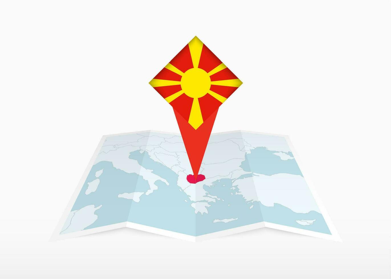 North Macedonia is depicted on a folded paper map and pinned location marker with flag of North Macedonia. vector