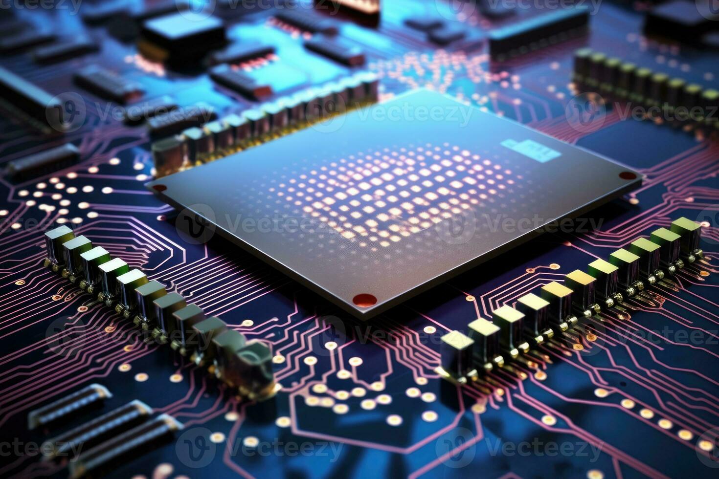 AI Generated Tech chip microprocessor integrated microchip motherboard science background board photo