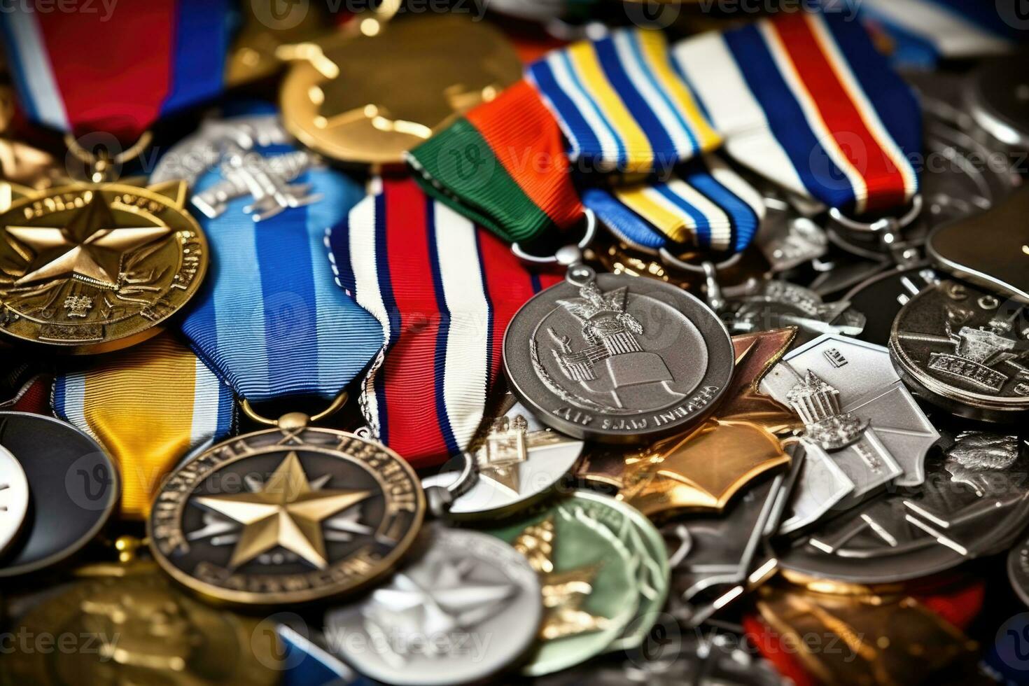 AI Generated Honor decoration red victory veteran achievement old symbol metal army war military photo