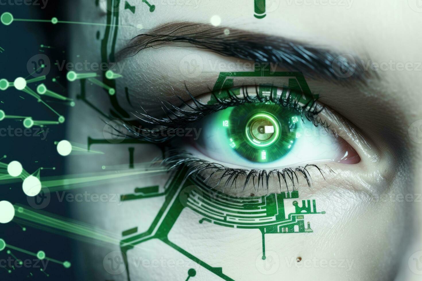 AI Generated Interface woman identification computer access human background secure digital photo