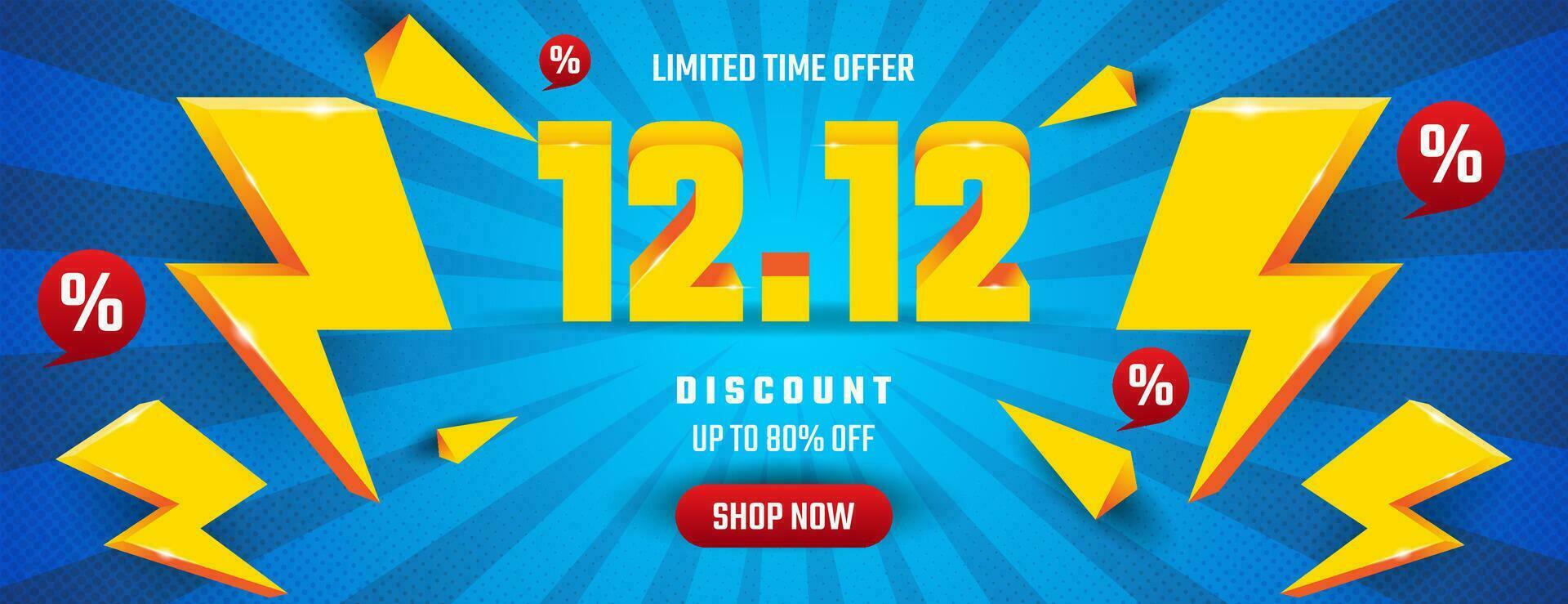 12.12 sale banner vector design in blue ,yellow and red color.