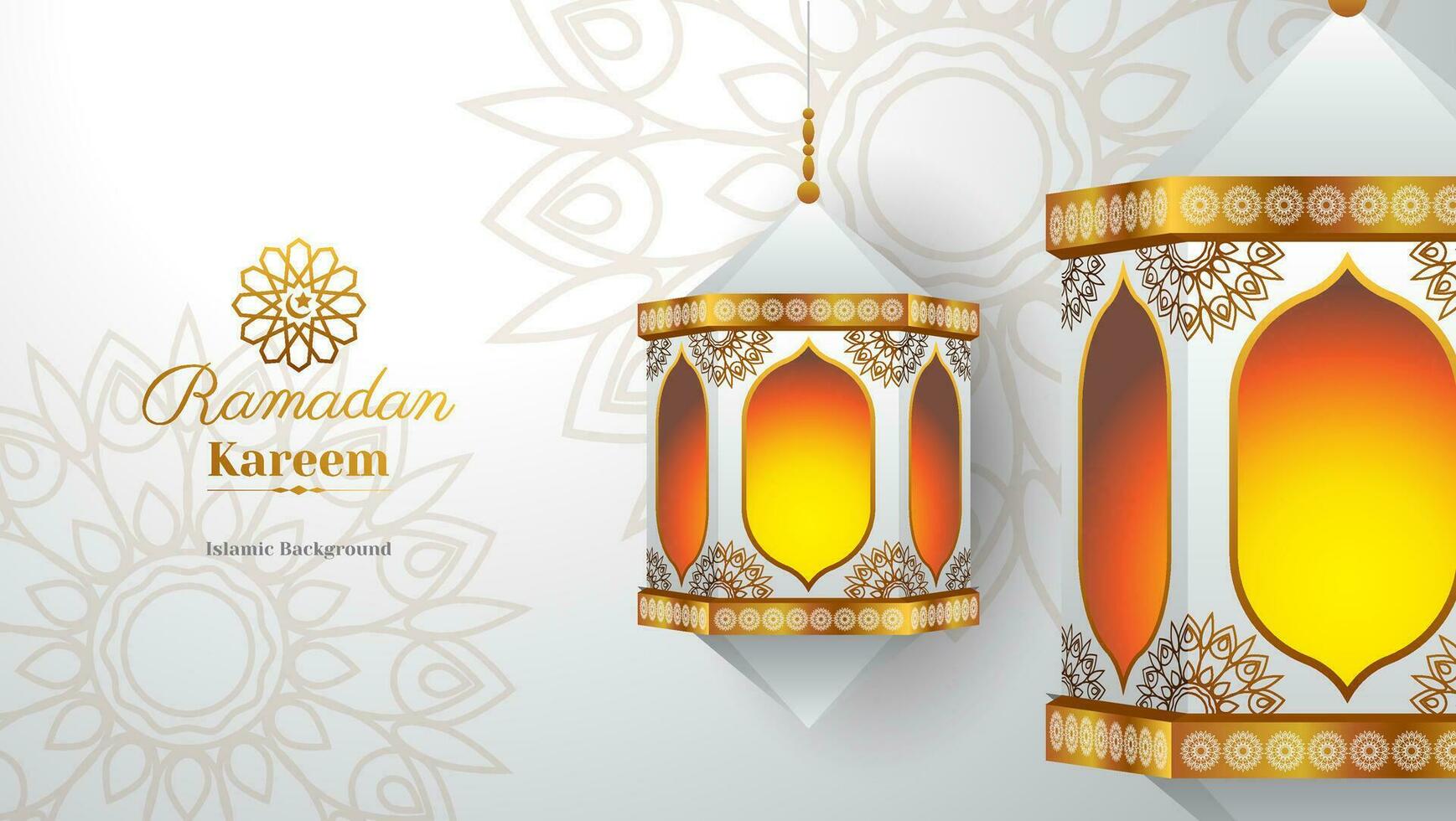 white and gold islamic background with lantern and mandala decoration for ramadan kareem, eid al-fitr, eid al-adha, etc. vector