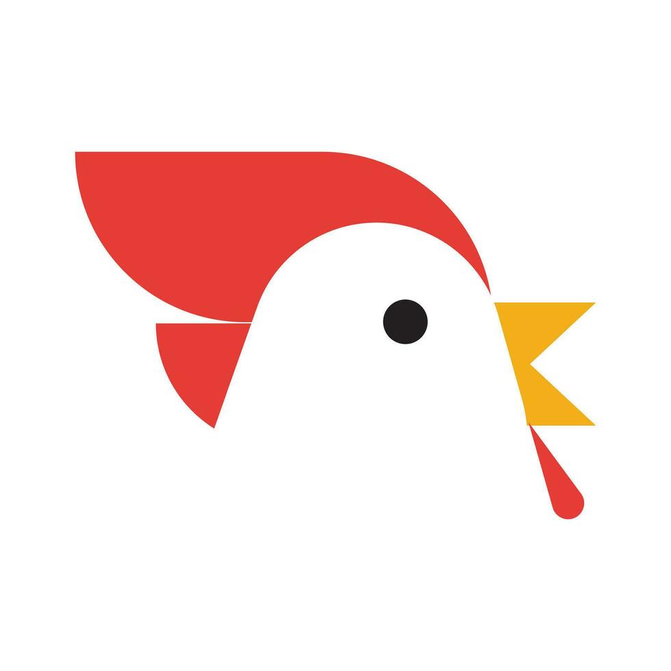 Chicken minimal logo design. Modern simple symbol, geometric negatives space icon. Clean digital art work red and yellow vector