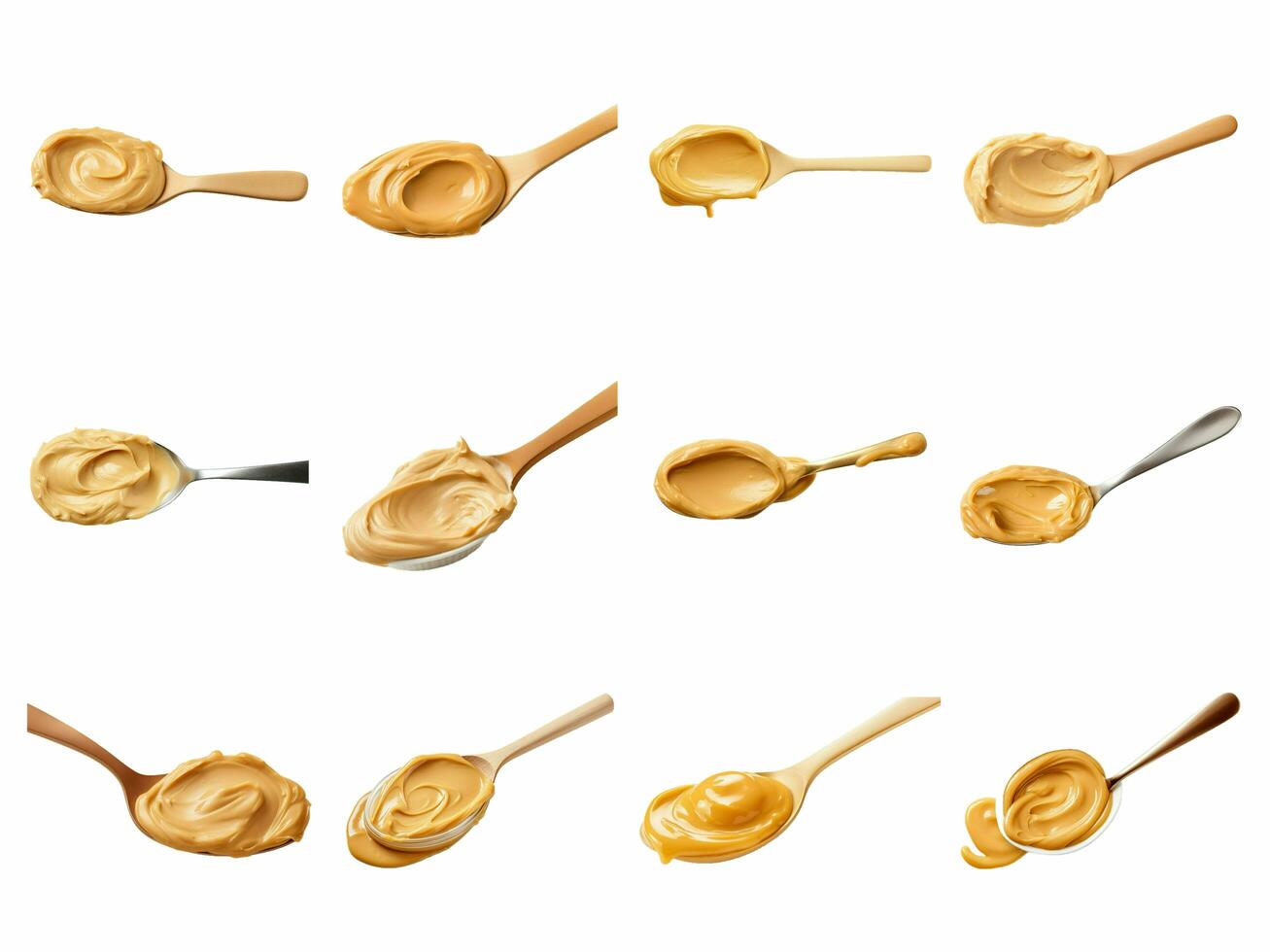 AI generated spoon of peanut butter collection isolated on white background. photo