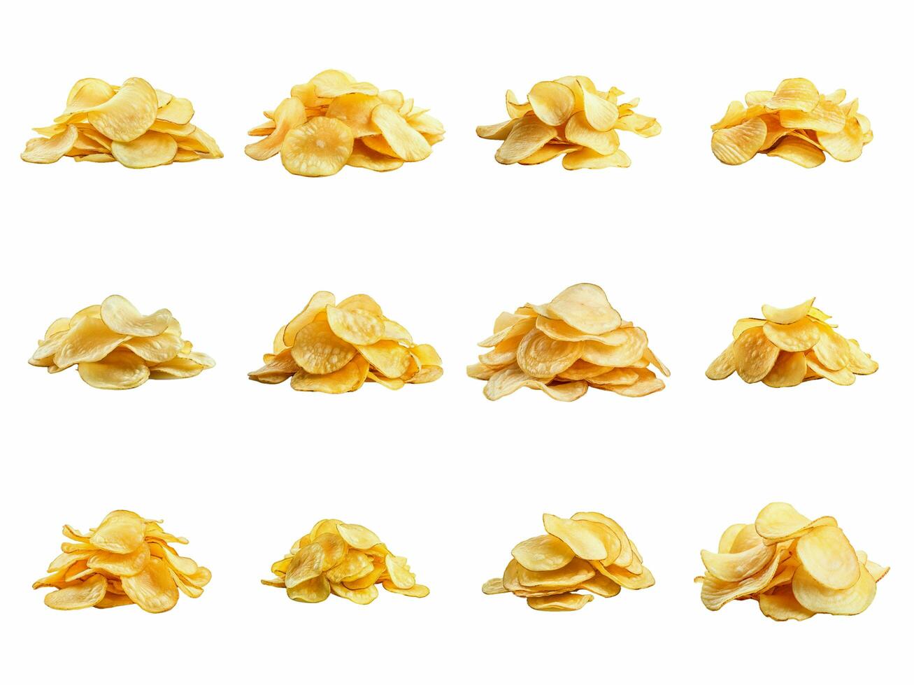 AI generated natural potato chips collection isolated on white background. photo