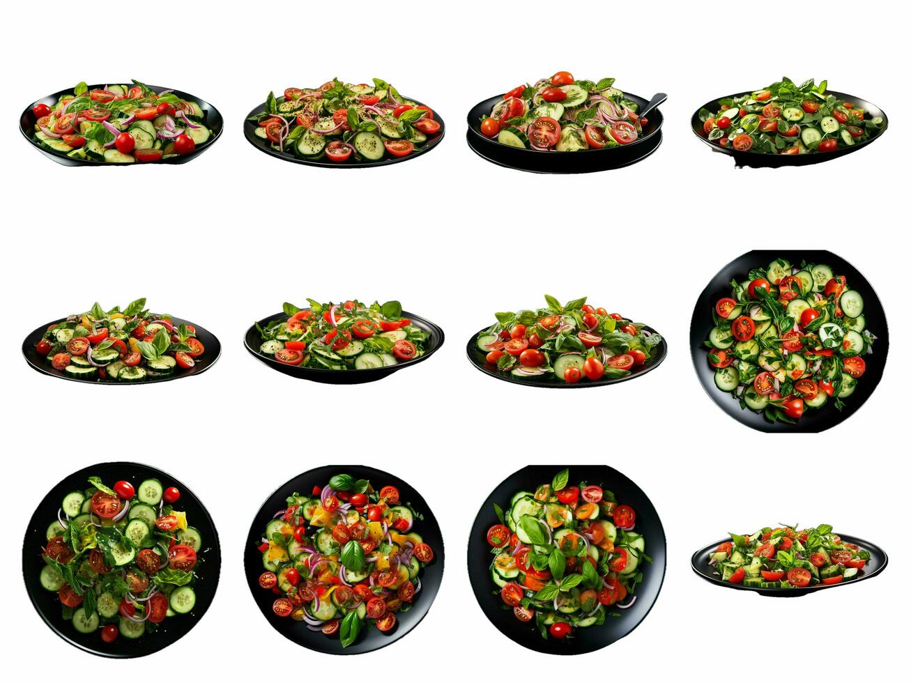 AI generated fresh salad collection isolated on white background. photo