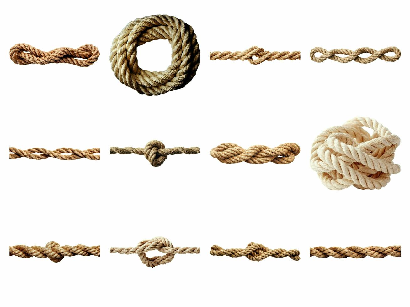 AI generated tangled rope collection isolated on white background. photo