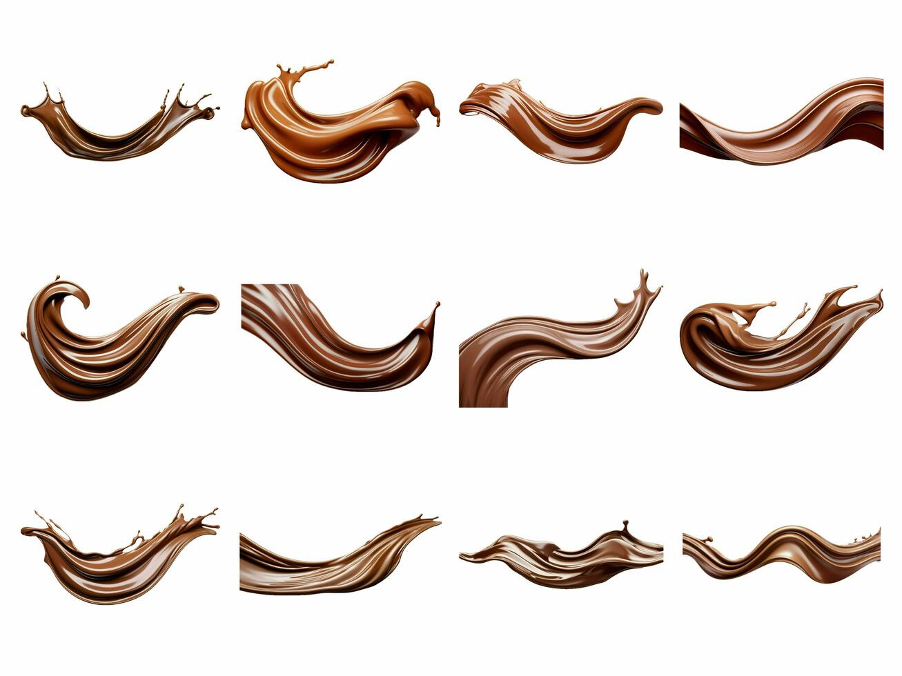 AI generated flowing chocolate collection isolated on white background. photo
