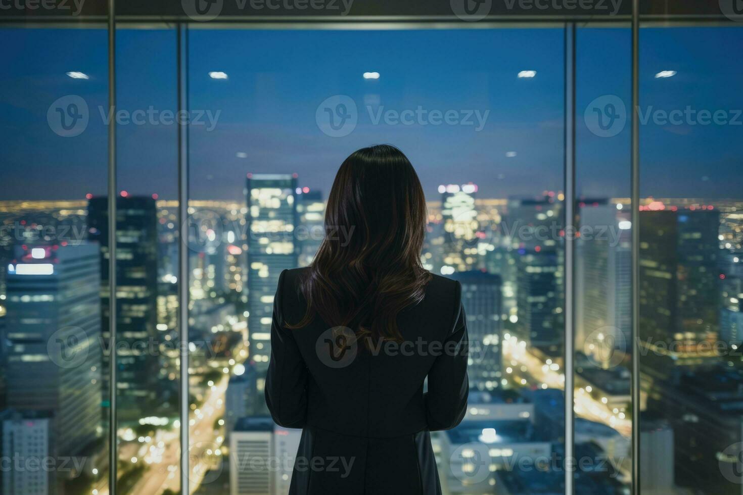 AI Generated Woman sky adult traveler office urban view modern female lady young window skyline photo