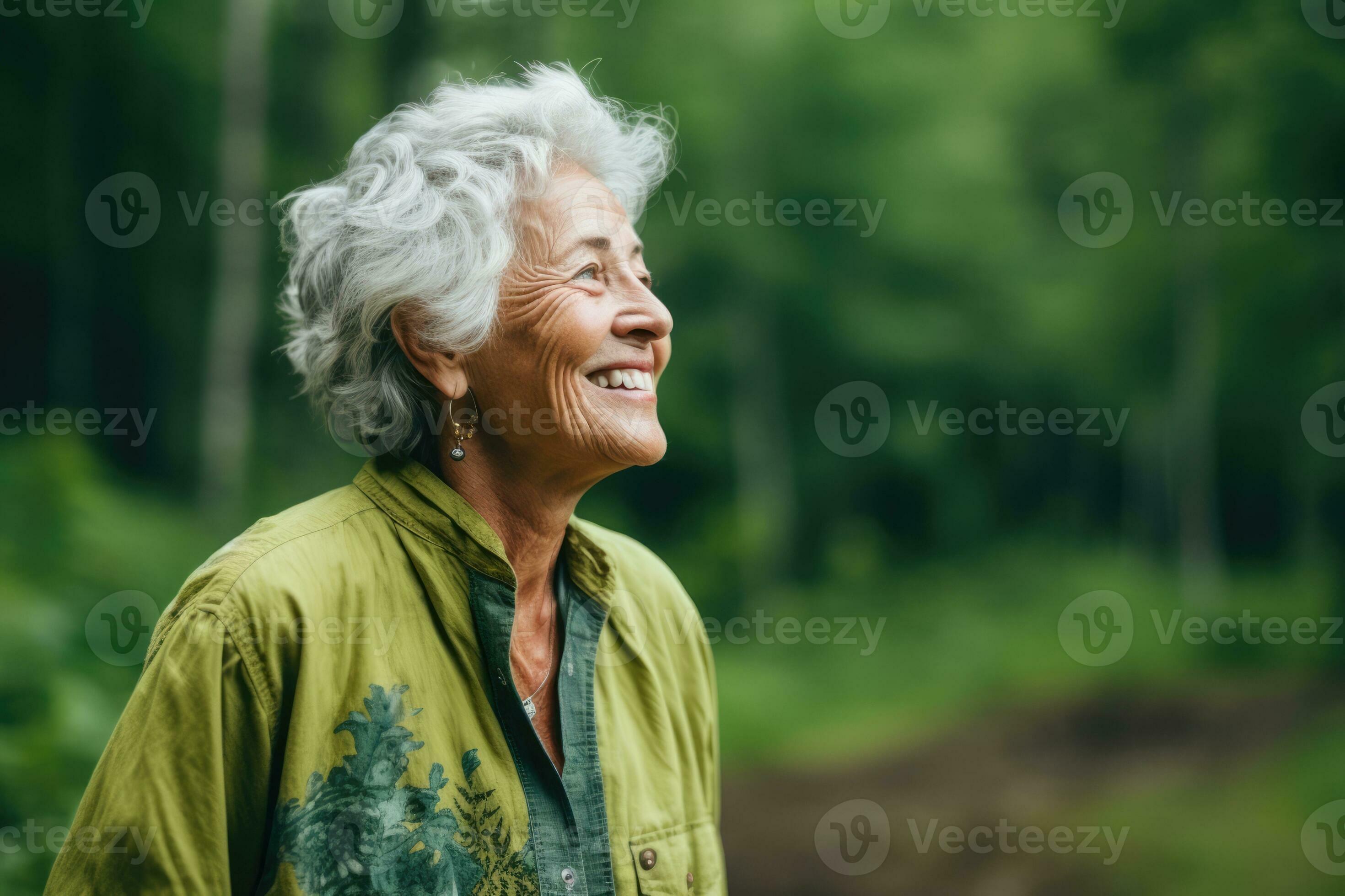 AI Generated Happy hair elderly cheerful old older retired women