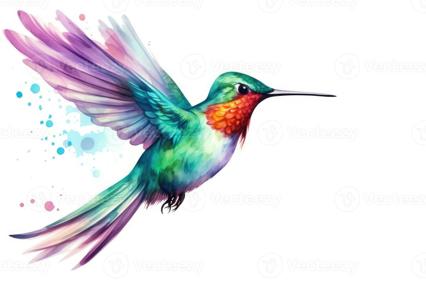 AI Generated Green colibri flying watercolor hummingbird birds colorful tropical beauty art exotic photo
