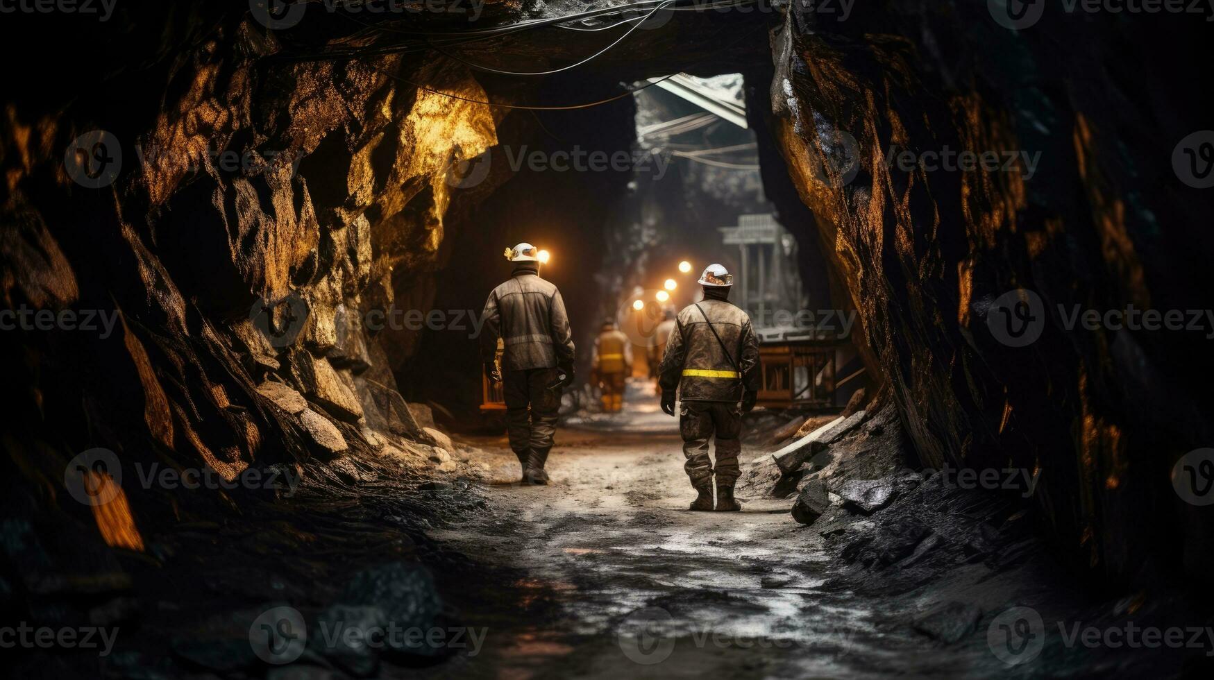 AI Generated Gold dark business mining work engineer equipment helmet mineral geology construction photo