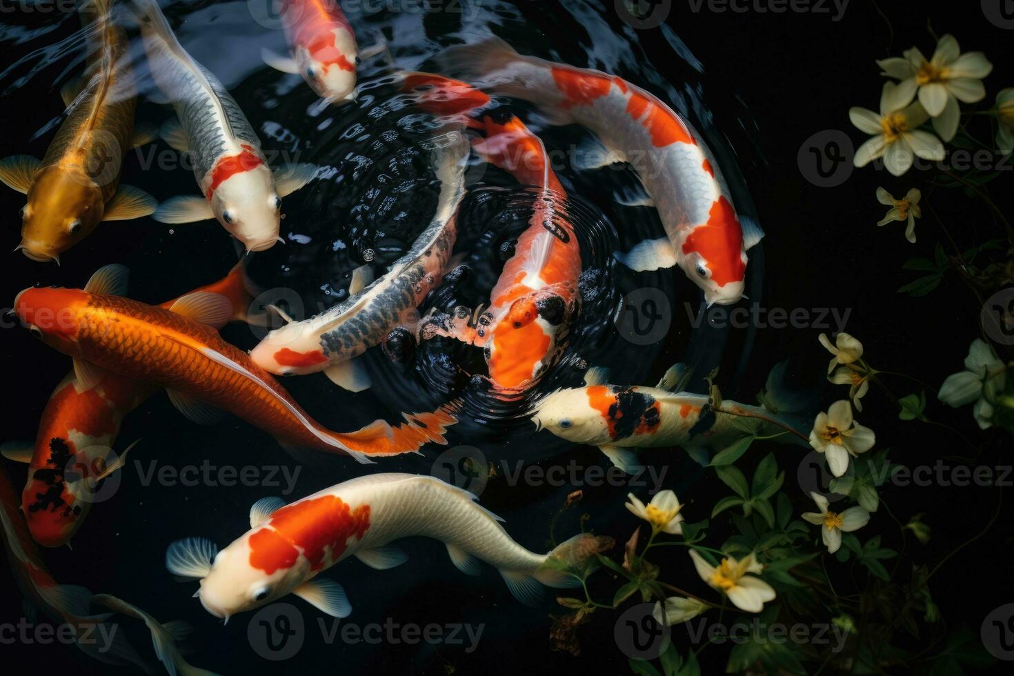 AI Generated Garden white goldfish animal aquatic fishes japan japanese water pond carp koi gold photo