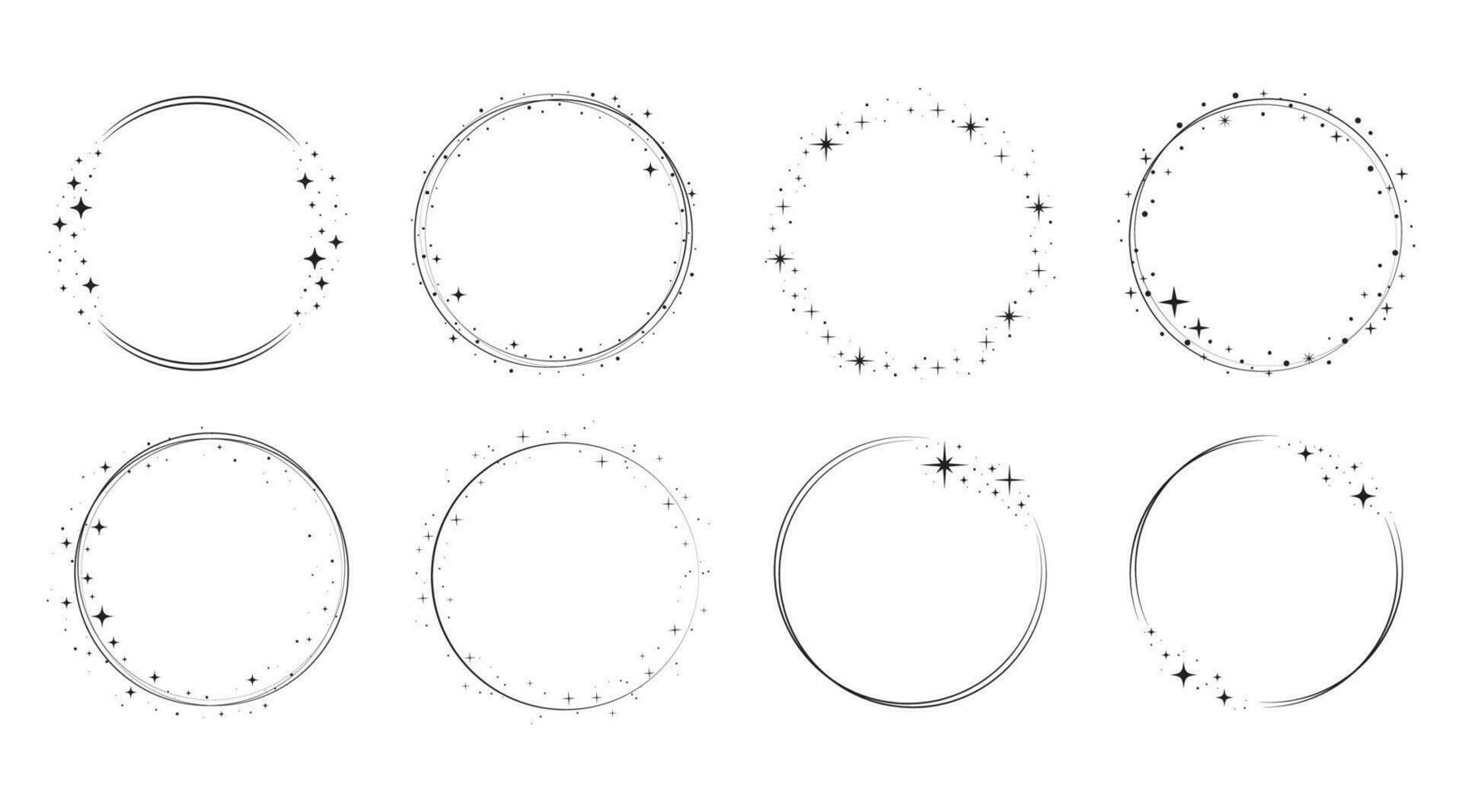 Star circle frame set. Wreath round vector
