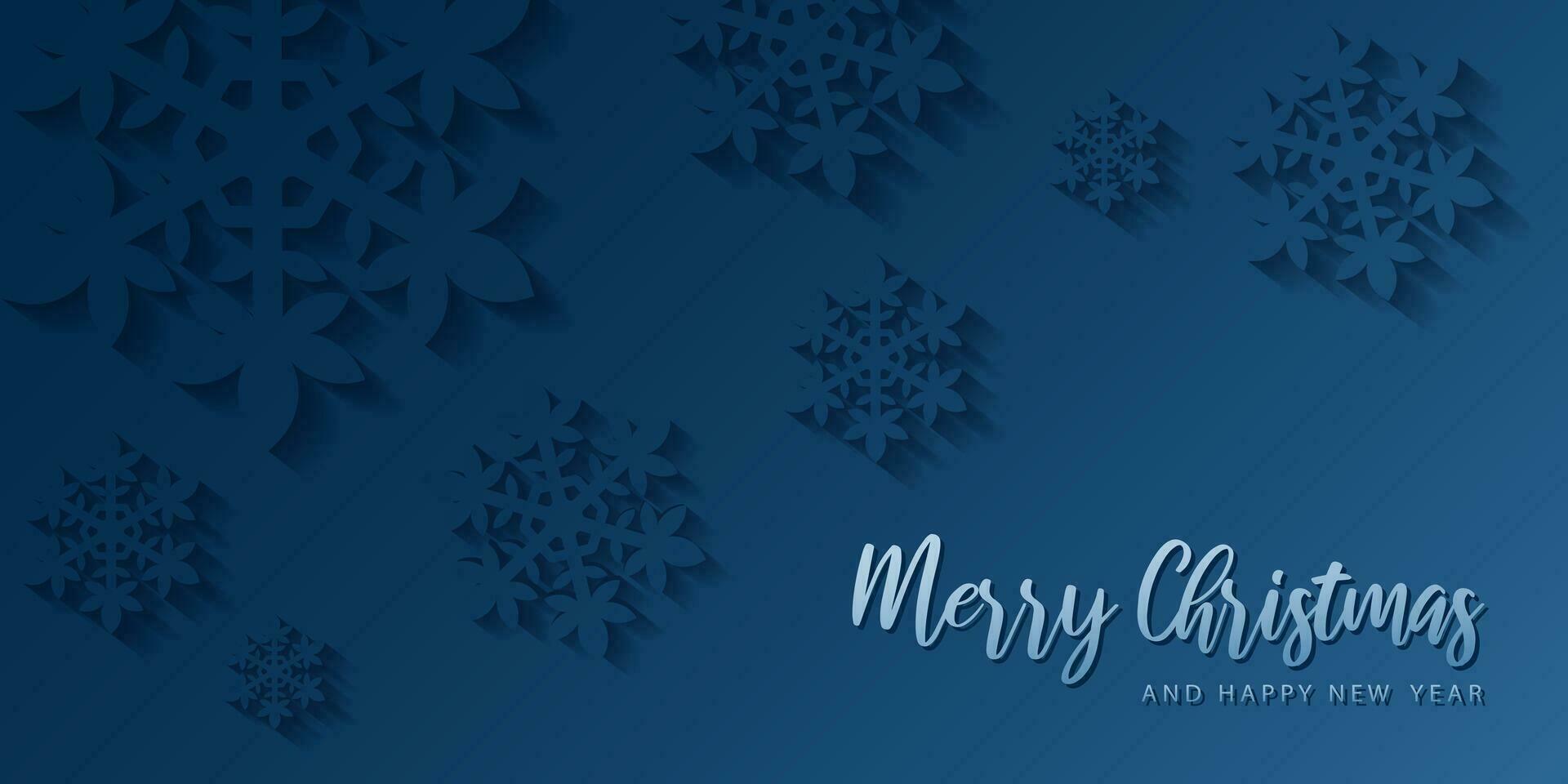 Merry christmas card banner frame with paper cut snowflakes. 3D illustration on blue colored background for presentation, banner, cover, web, flyer, card, sale, poster, slide and social media. vector