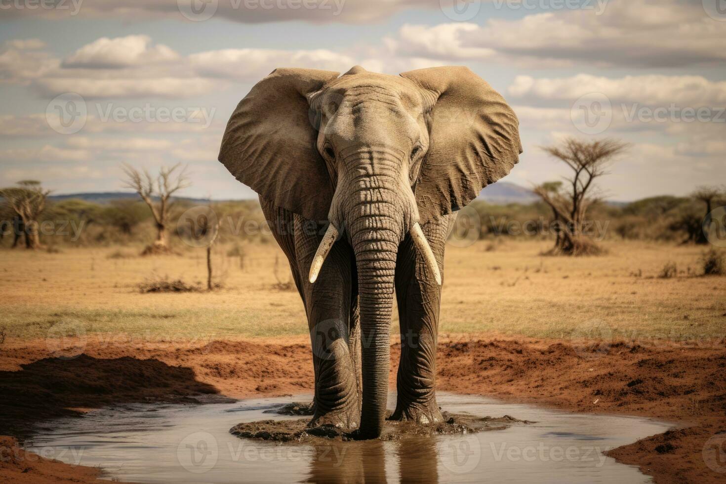AI Generated Park kenya elephant africa travel mammal trunk savannah reserve national african photo
