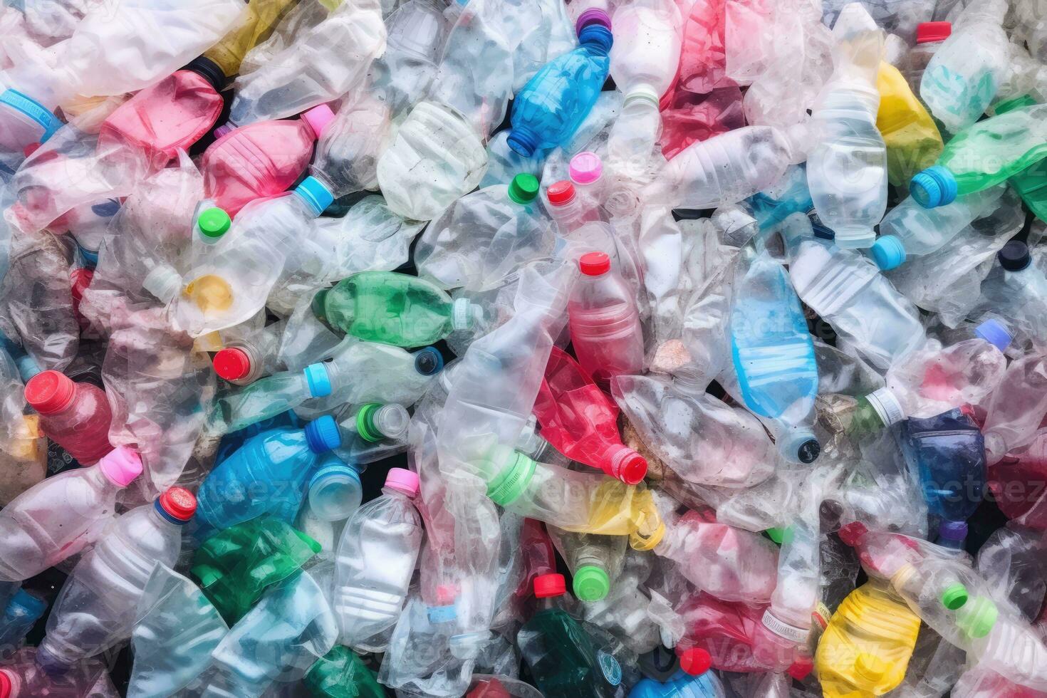 AI Generated Beverage waste pile trash junk rubbish dump environmental bottle plastic recycle photo