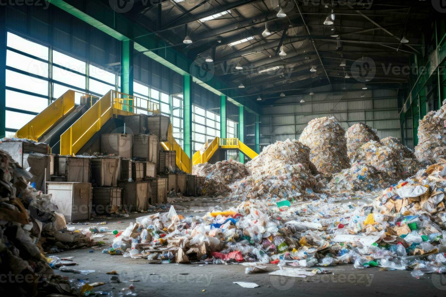 AI Generated Disposal garbage processing ecological production reuse bottles industrial plant heap photo