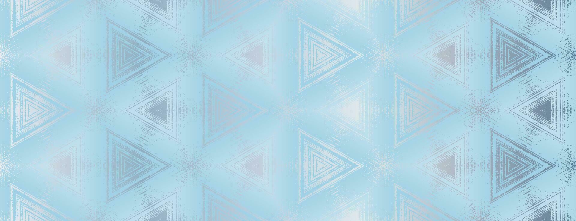 Abstract silver and light blue textured triangles pattern. Geometric ornament for design, poster, banner, packaging design, wrapping paper, wallpaper, background. Vector illustration.