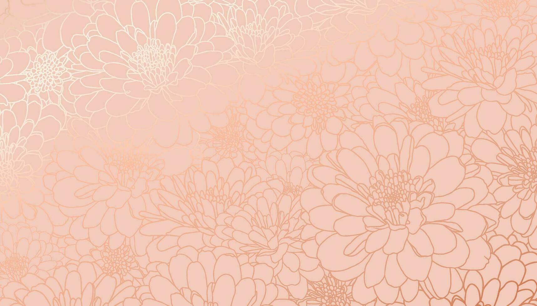 metálico frustrado crisantemo flores en mano dibujado línea Arte en calma coral antecedentes. lujoso Arte deco fondo de pantalla diseño para imprimir, póster, cubrir, bandera, tela, invitación. vector