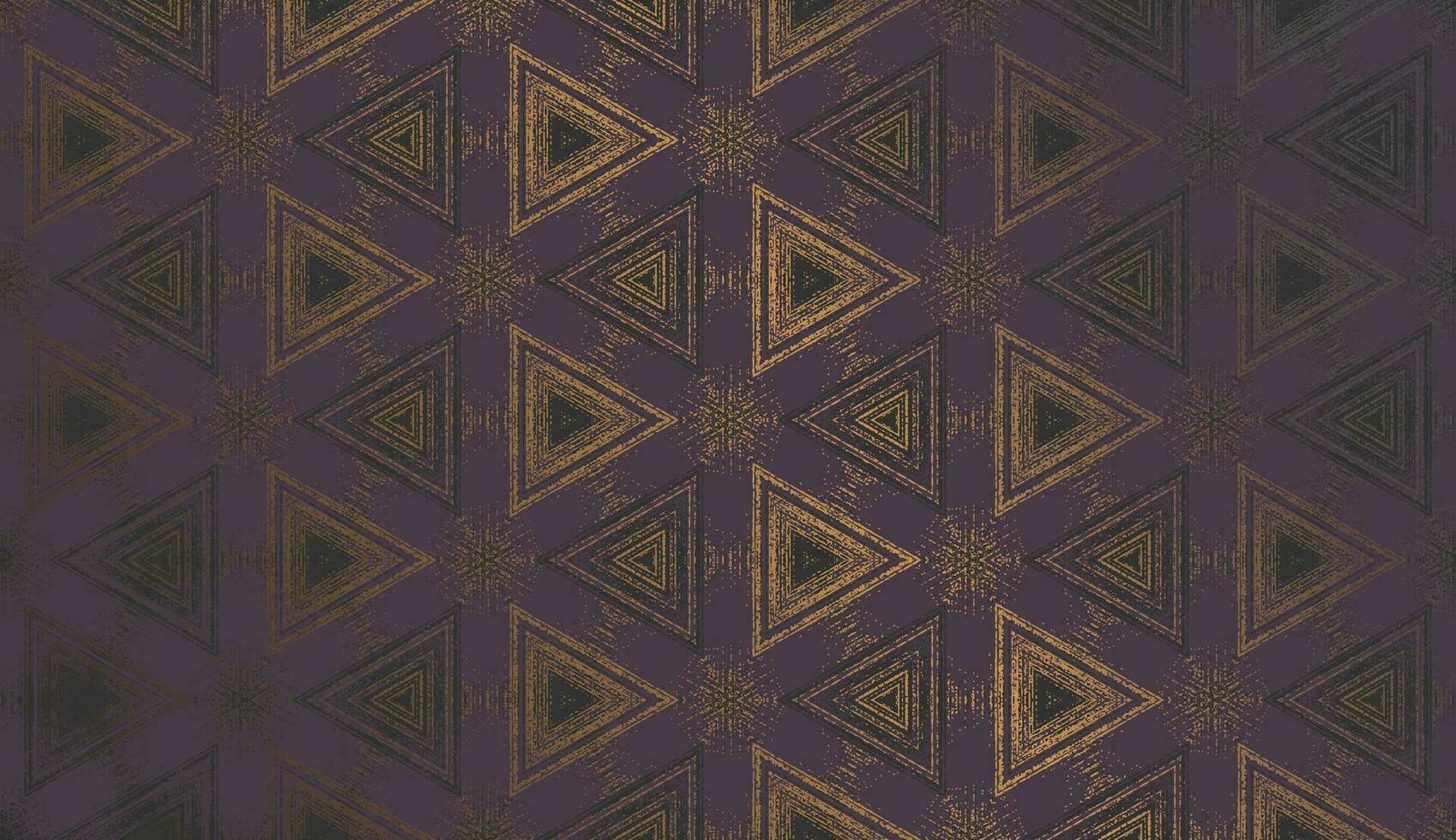 Geometric abstract textured kaleidoscope triangle pattern in gloomy mood, suitable for Halloween. Ornament in dark purple, black and gold for wrapping paper, wallpaper background, package design. vector
