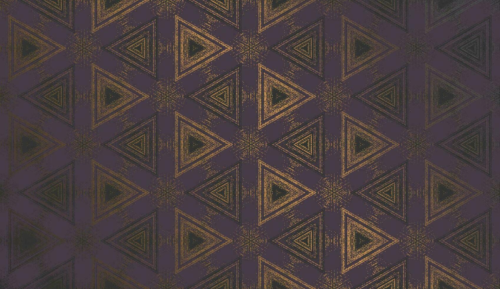 Geometric abstract textured kaleidoscope triangle pattern in gloomy mood, suitable for Halloween. Ornament in dark purple, black and gold for wrapping paper, wallpaper background, package design. vector