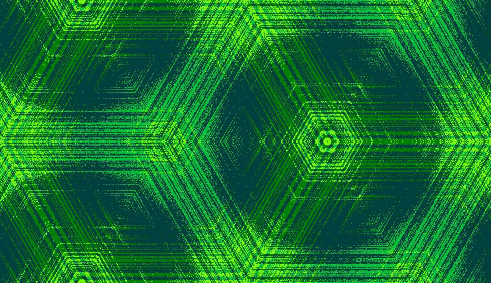 Seamless hexagon concentric textured pattern in chartreuse, emerald, jade, lime green colors. Symmetric abstract geometric ornament for wallpaper background design, textile printing, wrapping. vector
