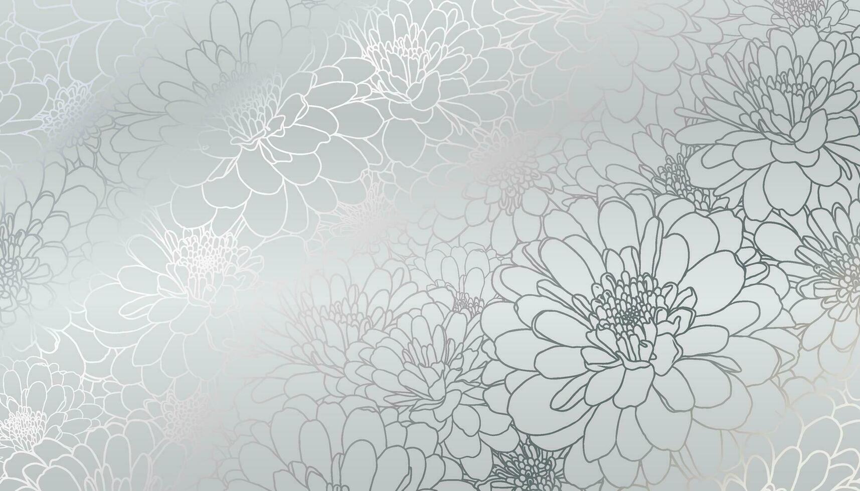 Luxurious art deco silver chrysanthemum flowers hand drawn line art. Wallpaper design for print, poster, cover, banner, fabric, invitation vector
