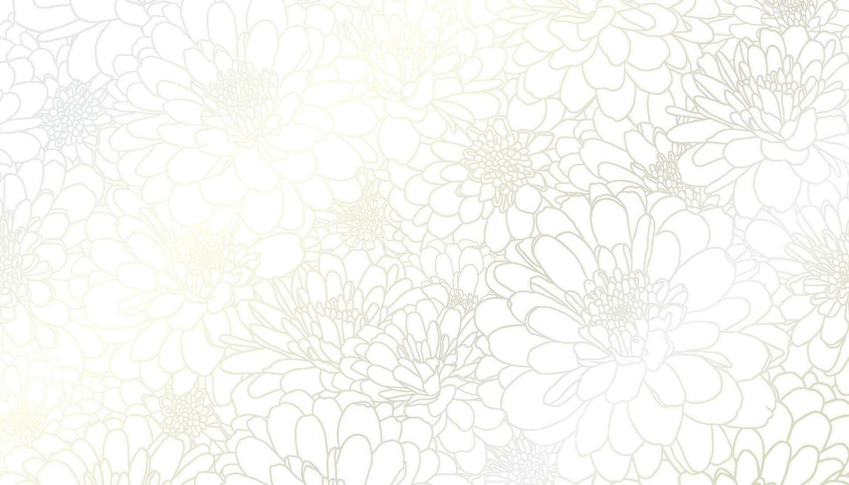 Luxurious art deco light silver chrysanthemum flowers hand drawn line art on white background. Wallpaper design for print, poster, cover, banner, fabric, invitation. Digital vector illustration.
